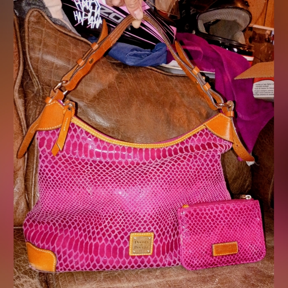 Dooney & Bourke Snakeskin Embossed Hobo Bag + Coin Purse
